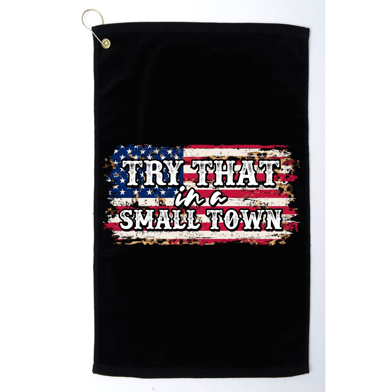 Small Town Leopard Print American USA Flag Golf Towel