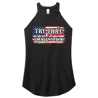 Small Town Leopard Print American USA Flag Women's Perfect Tri Rocker Tank