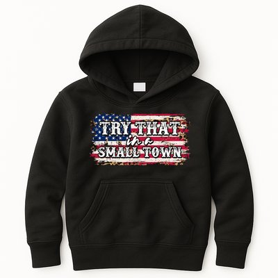 Small Town Leopard Print American USA Flag Kids Hoodie