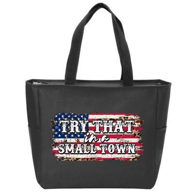 Small Town Leopard Print American USA Flag Zip Tote Bag