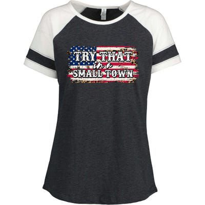 Small Town Leopard Print American USA Flag Enza Ladies Jersey Colorblock Tee