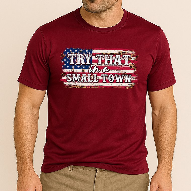 Small Town Leopard Print American USA Flag Cooling Performance Crew T-Shirt
