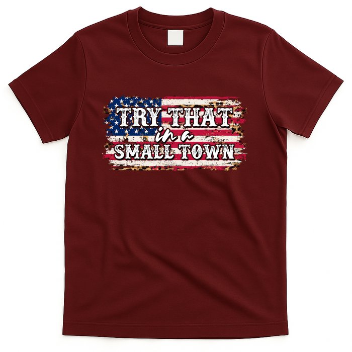 Small Town Leopard Print American USA Flag T-Shirt