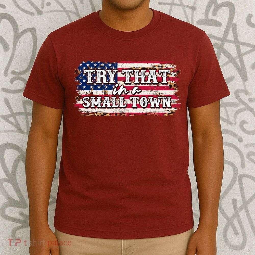 Small Town Leopard Print American USA Flag T-Shirt