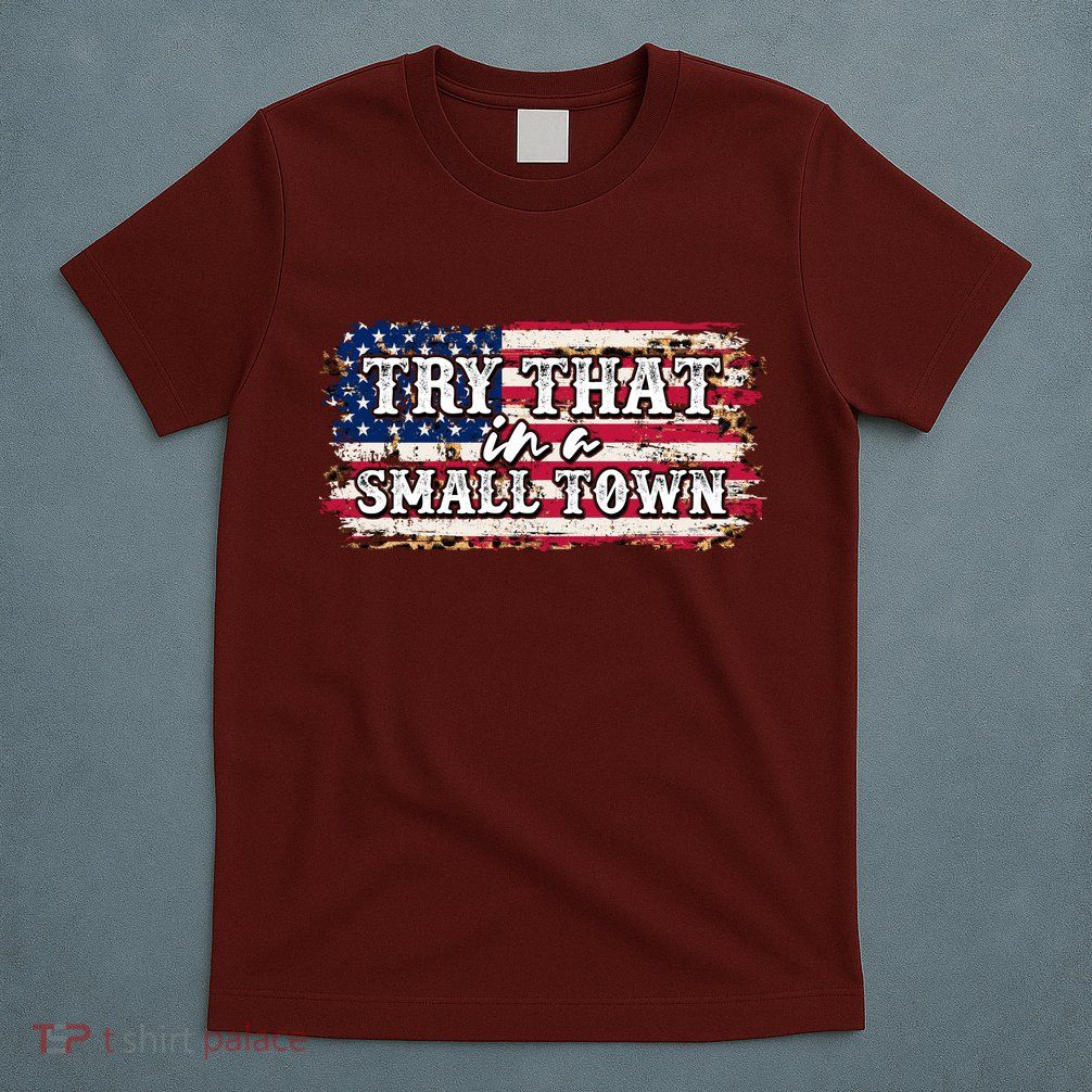 Small Town Leopard Print American USA Flag T-Shirt