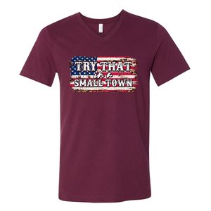 Small Town Leopard Print American USA Flag V-Neck T-Shirt