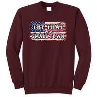 Small Town Leopard Print American USA Flag Tall Sweatshirt