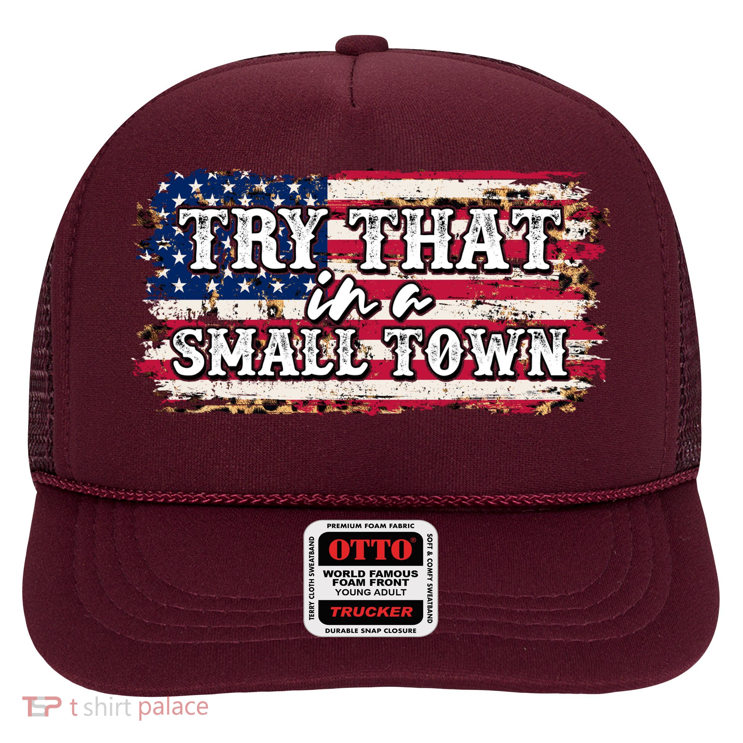Small Town Leopard Print American USA Flag Trucker Hat