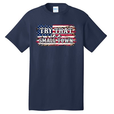 Small Town Leopard Print American USA Flag Tall T-Shirt