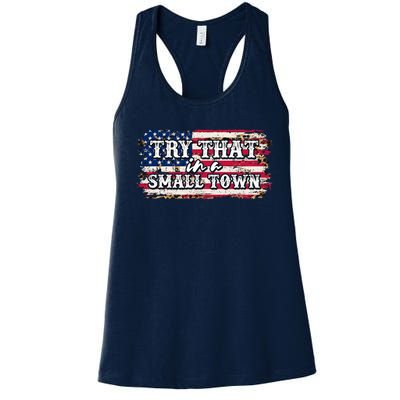 Small Town Leopard Print American USA Flag Women's Racerback Tank