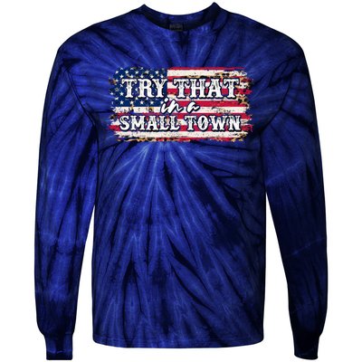 Small Town Leopard Print American USA Flag Tie-Dye Long Sleeve Shirt