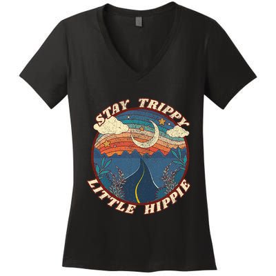 Stay Trippy Little Hippie Funny Peace Love Hippy Gift Women's V-Neck T-Shirt
