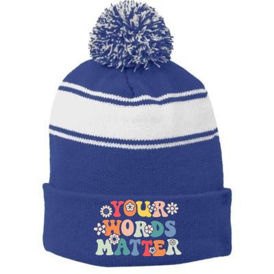 Speech Therapy Language Pathologist Slp Your Words Matter Stripe Pom Pom Beanie