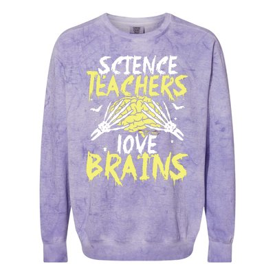 Science Teachers Love Brains Funny Halloween Teacher Colorblast Crewneck Sweatshirt