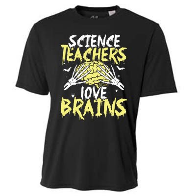 Science Teachers Love Brains Funny Halloween Teacher Cooling Performance Crew T-Shirt