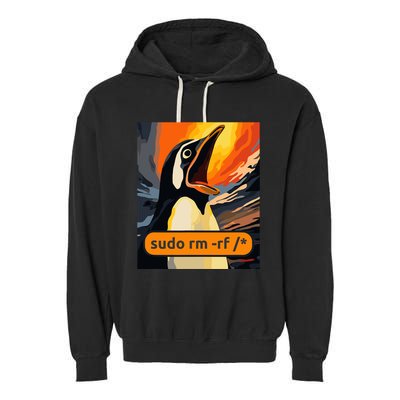 Screaming Tux Linux Sudo Rm Rf Garment-Dyed Fleece Hoodie