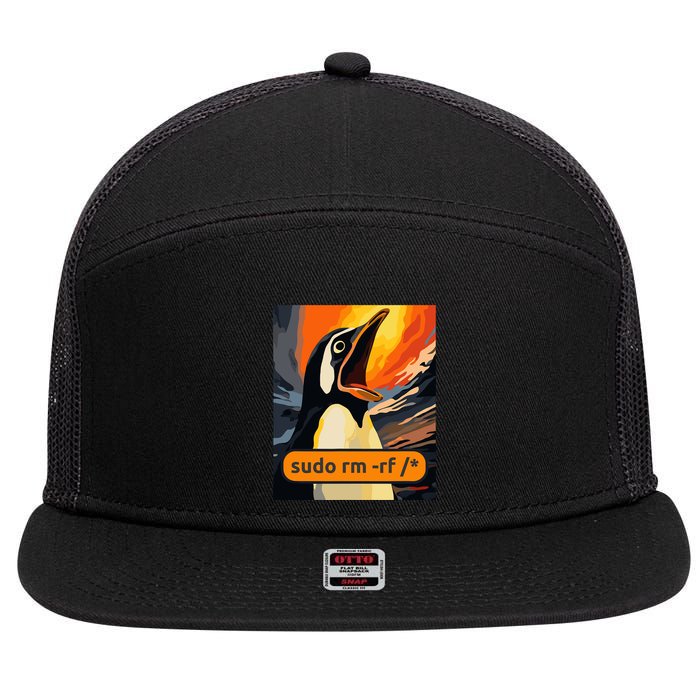 Screaming Tux Linux Sudo Rm Rf 7 Panel Mesh Trucker Snapback Hat
