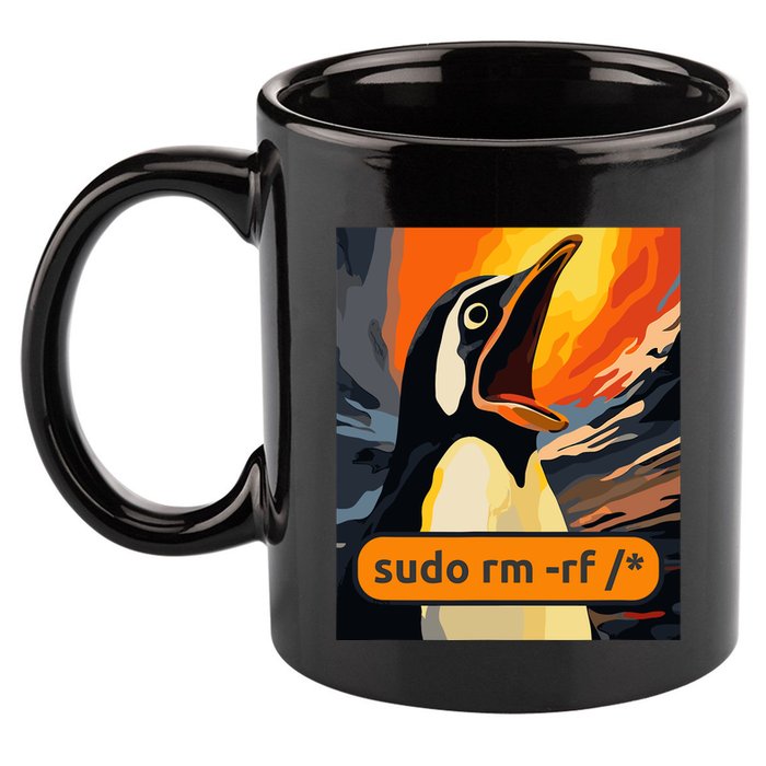 Screaming Tux Linux Sudo Rm Rf 11oz C Handle Ceramic Mug