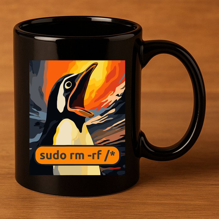 Screaming Tux Linux Sudo Rm Rf 11oz C Handle Ceramic Mug