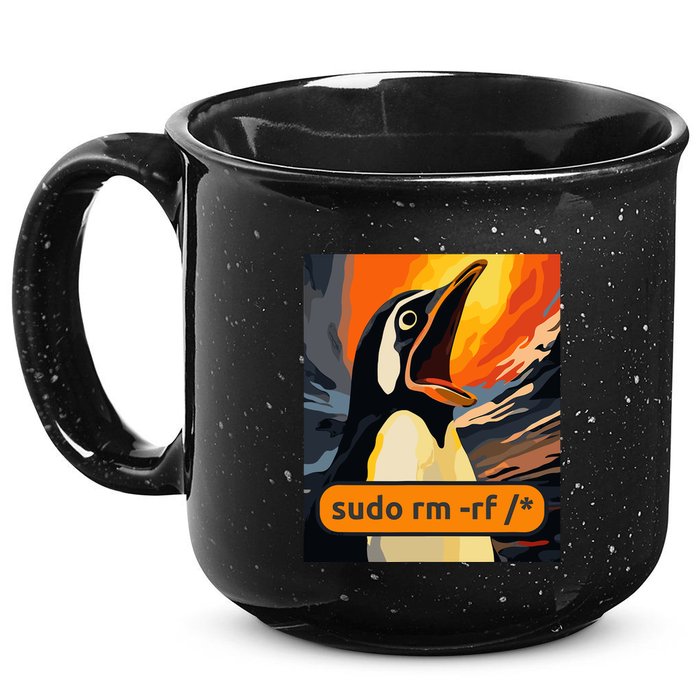 Screaming Tux Linux Sudo Rm Rf 15oz Campfire Ceramic Mug