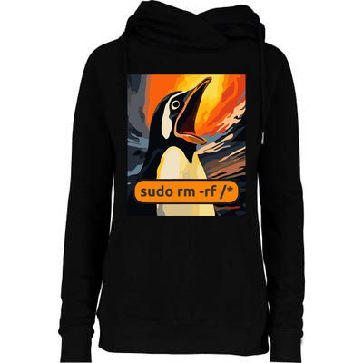 Screaming Tux Linux Sudo Rm Rf Womens Funnel Neck Pullover Hood