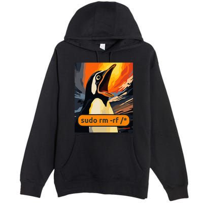 Screaming Tux Linux Sudo Rm Rf Premium Pullover Hoodie