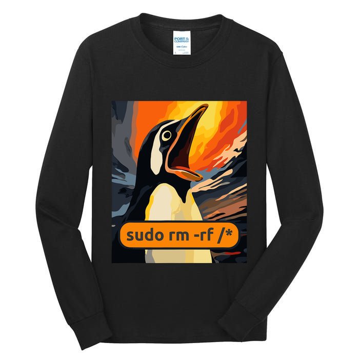 Screaming Tux Linux Sudo Rm Rf Tall Long Sleeve T-Shirt