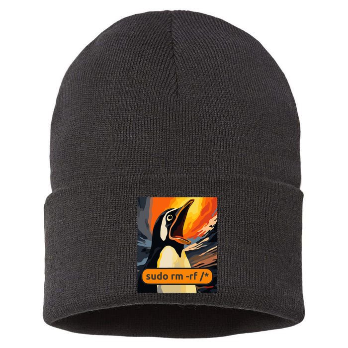 Screaming Tux Linux Sudo Rm Rf Sustainable Knit Beanie