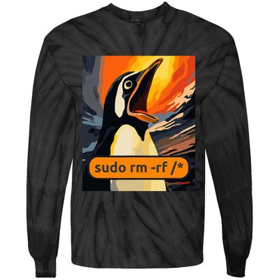 Screaming Tux Linux Sudo Rm Rf Tie-Dye Long Sleeve Shirt