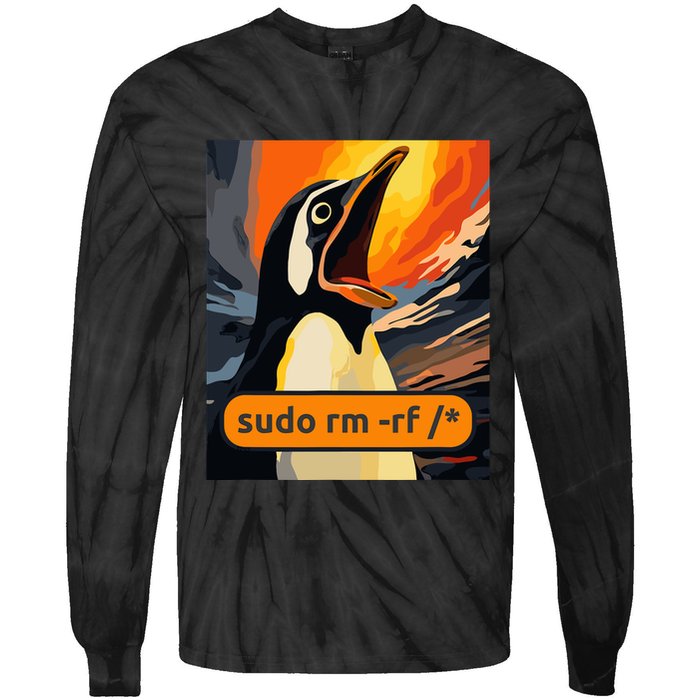 Screaming Tux Linux Sudo Rm Rf Tie-Dye Long Sleeve Shirt
