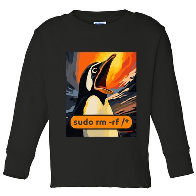 Screaming Tux Linux Sudo Rm Rf Toddler Long Sleeve Shirt