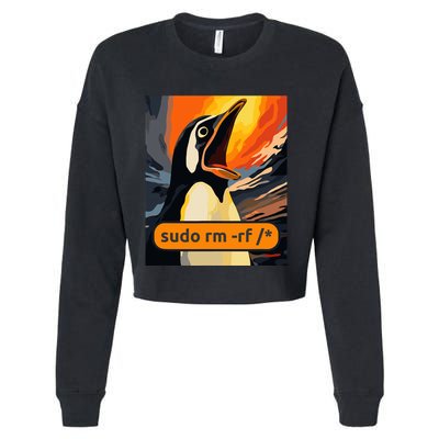 Screaming Tux Linux Sudo Rm Rf Cropped Pullover Crew