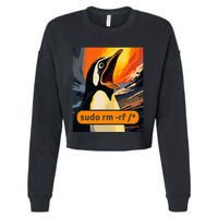 Screaming Tux Linux Sudo Rm Rf Cropped Pullover Crew