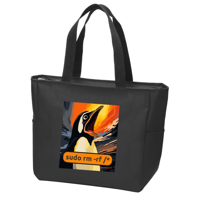 Screaming Tux Linux Sudo Rm Rf Zip Tote Bag