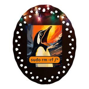 Screaming Tux Linux Sudo Rm Rf Ceramic Oval Ornament