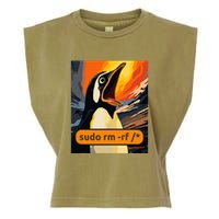 Screaming Tux Linux Sudo Rm Rf Garment-Dyed Women's Muscle Tee