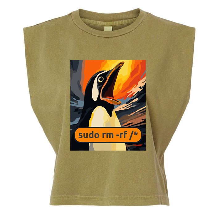 Screaming Tux Linux Sudo Rm Rf Garment-Dyed Women's Muscle Tee