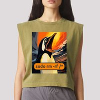 Screaming Tux Linux Sudo Rm Rf Garment-Dyed Women's Muscle Tee