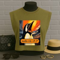Screaming Tux Linux Sudo Rm Rf Garment-Dyed Women's Muscle Tee