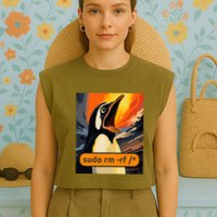 Screaming Tux Linux Sudo Rm Rf Garment-Dyed Women's Muscle Tee