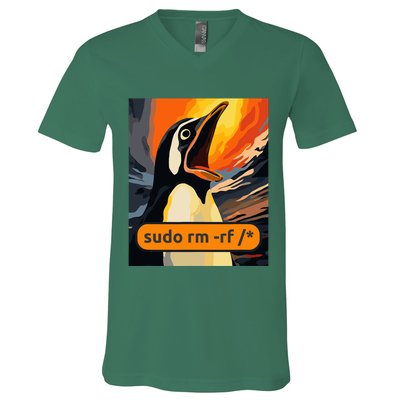 Screaming Tux Linux Sudo Rm Rf V-Neck T-Shirt
