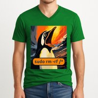 Screaming Tux Linux Sudo Rm Rf V-Neck T-Shirt