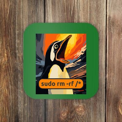 Screaming Tux Linux Sudo Rm Rf Coaster