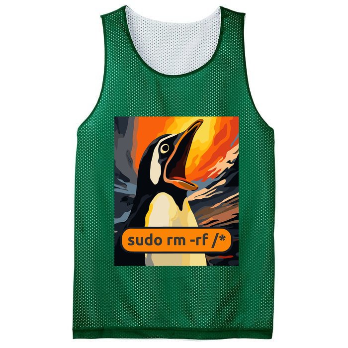 Screaming Tux Linux Sudo Rm Rf Mesh Reversible Basketball Jersey Tank