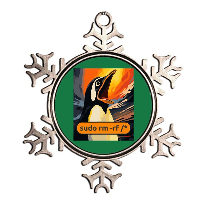 Screaming Tux Linux Sudo Rm Rf Metallic Star Ornament