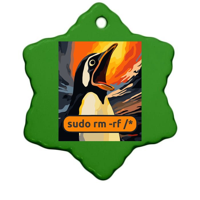 Screaming Tux Linux Sudo Rm Rf Ceramic Star Ornament