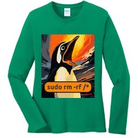 Screaming Tux Linux Sudo Rm Rf Ladies Long Sleeve Shirt