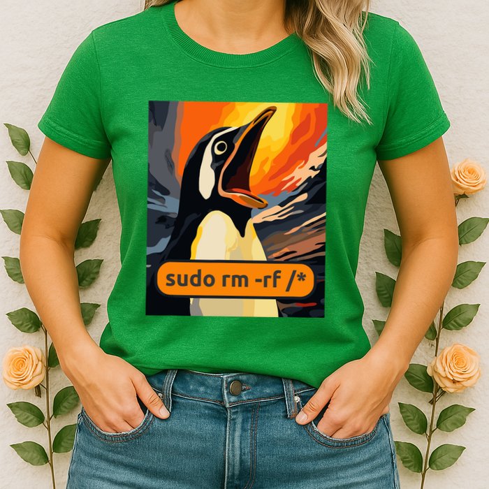 Screaming Tux Linux Sudo Rm Rf Womens T-Shirt