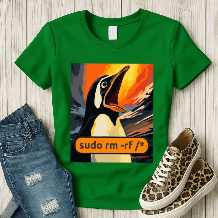 Screaming Tux Linux Sudo Rm Rf Womens T-Shirt