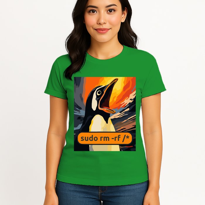 Screaming Tux Linux Sudo Rm Rf Womens T-Shirt